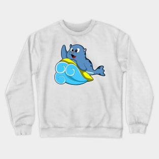 Seal at Surfing with Surfboard Crewneck Sweatshirt